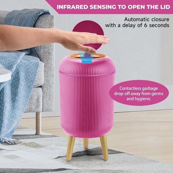 Pukomc Smart Sensor Wastebasket Hand Free Touchless 2.6 Gallon Pink - Picture 3 of 7